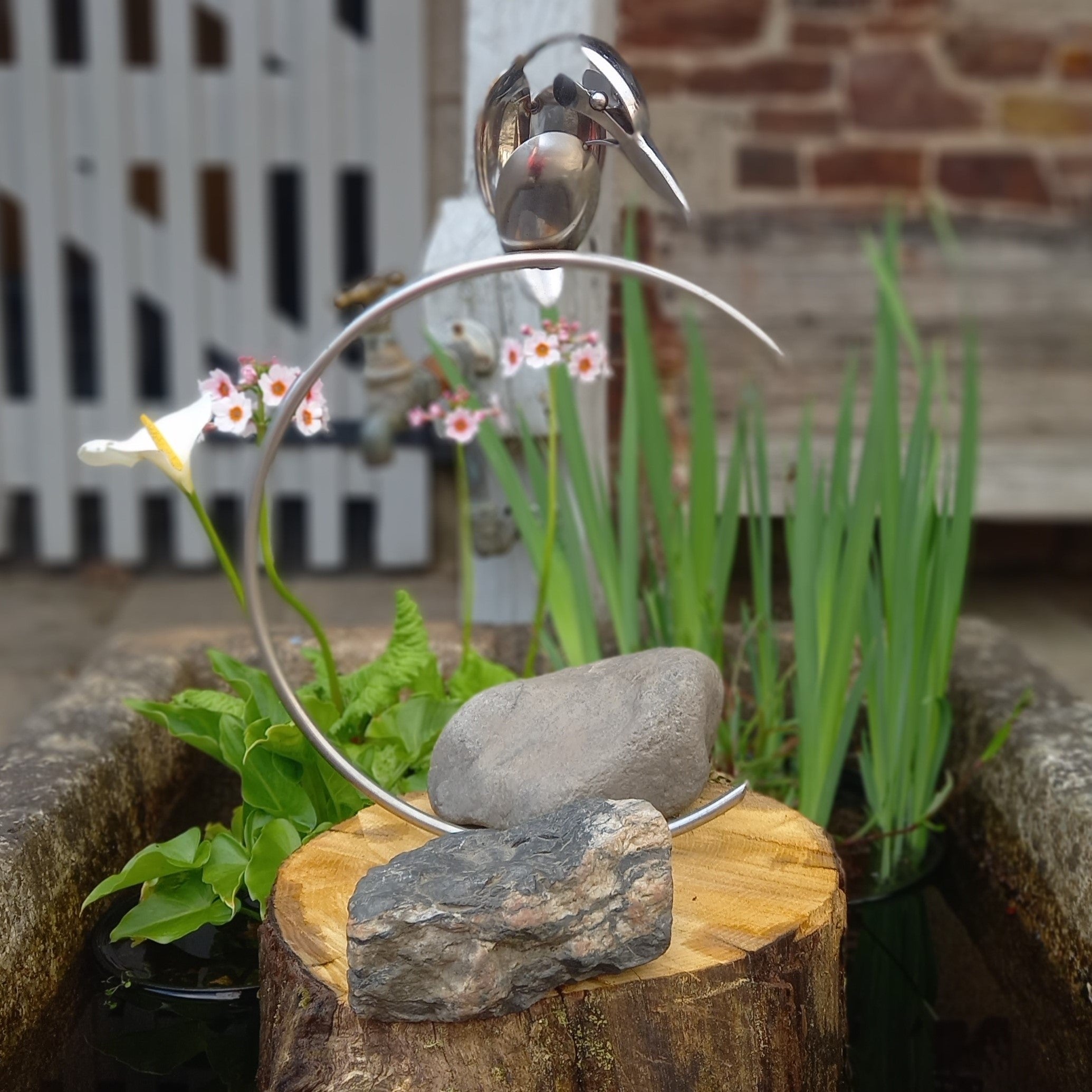 Upcycled Cutlery Kingfisher on a popular metal reed